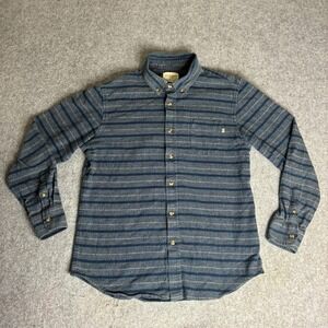 Obey Propaganda Mens Medium Blue Striped Button Down Shirt 100% Cotton Flannel